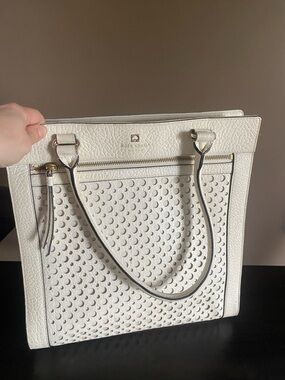 kate spade Cream Perforated Leather Tote with Gold Hardware